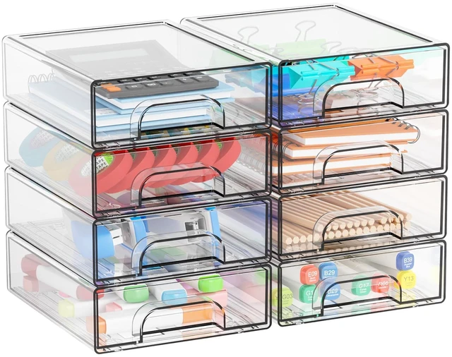Main image of 2.2'' Tall Acrylic Clear Stackable Storage Drawer Organizer,8 Pack Desk Organization and Storage,Plastic Office Supply Organizer,Drawer Storage Organizer for Makeup,Accessory,Pen,Art Crafts