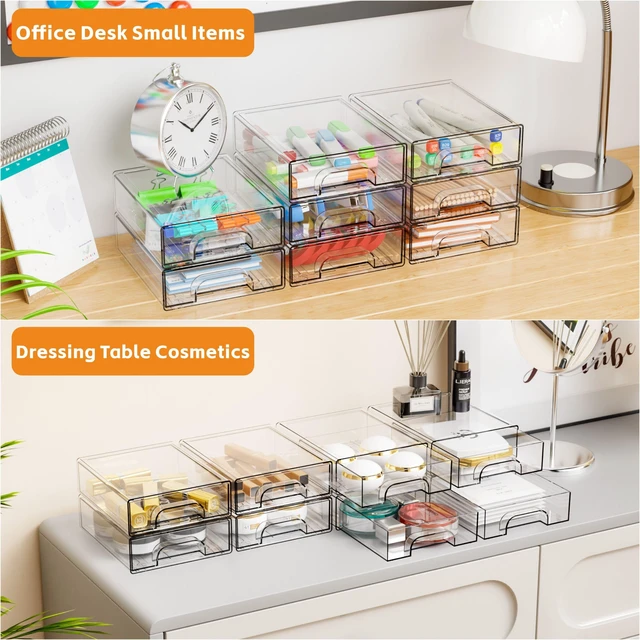 Alt view image 2 of 7 - 2.2'' Tall Acrylic Clear Stackable Storage Drawer Organizer,8 Pack Desk Organization and Storage,Plastic Office Supply Organizer,Drawer Storage Organizer for Makeup,Accessory,Pen,Art Crafts