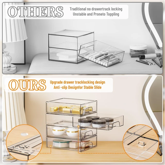 Alt view image 4 of 7 - 2.2'' Tall Acrylic Clear Stackable Storage Drawer Organizer,8 Pack Desk Organization and Storage,Plastic Office Supply Organizer,Drawer Storage Organizer for Makeup,Accessory,Pen,Art Crafts