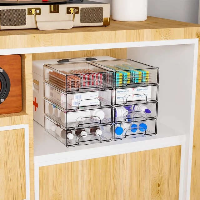 Alt view image 5 of 7 - 2.2'' Tall Acrylic Clear Stackable Storage Drawer Organizer,8 Pack Desk Organization and Storage,Plastic Office Supply Organizer,Drawer Storage Organizer for Makeup,Accessory,Pen,Art Crafts