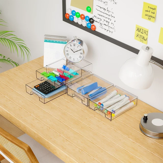 Alt view image 6 of 7 - 2.2'' Tall Acrylic Clear Stackable Storage Drawer Organizer,8 Pack Desk Organization and Storage,Plastic Office Supply Organizer,Drawer Storage Organizer for Makeup,Accessory,Pen,Art Crafts