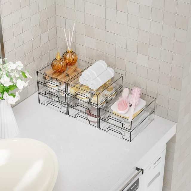 Alt view image 7 of 7 - 2.2'' Tall Acrylic Clear Stackable Storage Drawer Organizer,8 Pack Desk Organization and Storage,Plastic Office Supply Organizer,Drawer Storage Organizer for Makeup,Accessory,Pen,Art Crafts