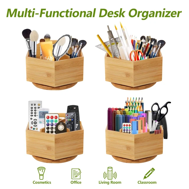 Alt view image 4 of 6 - Bamboo Art Supply Organizer, Rotating Pencil Pen Holder, Office Supplies Desktop Storage Caddy, Like Colored Pencils, Pen, Markers, Paint Brushes