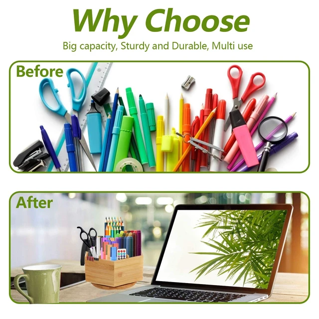 Alt view image 5 of 6 - Bamboo Art Supply Organizer, Rotating Pencil Pen Holder, Office Supplies Desktop Storage Caddy, Like Colored Pencils, Pen, Markers, Paint Brushes
