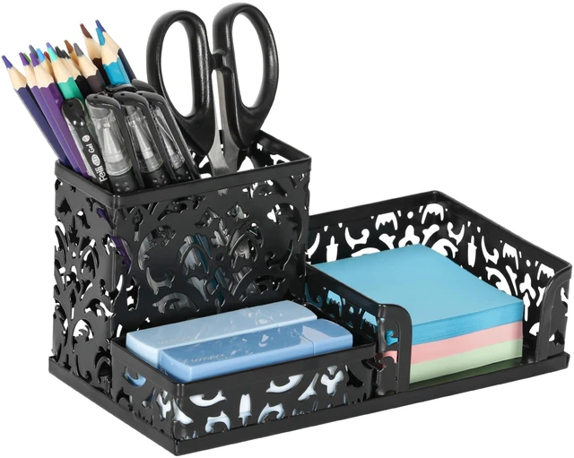 Main image of Desk Organizer with 3 Compartment for Pencil Sticky Note Holder and Office Accessories,Black