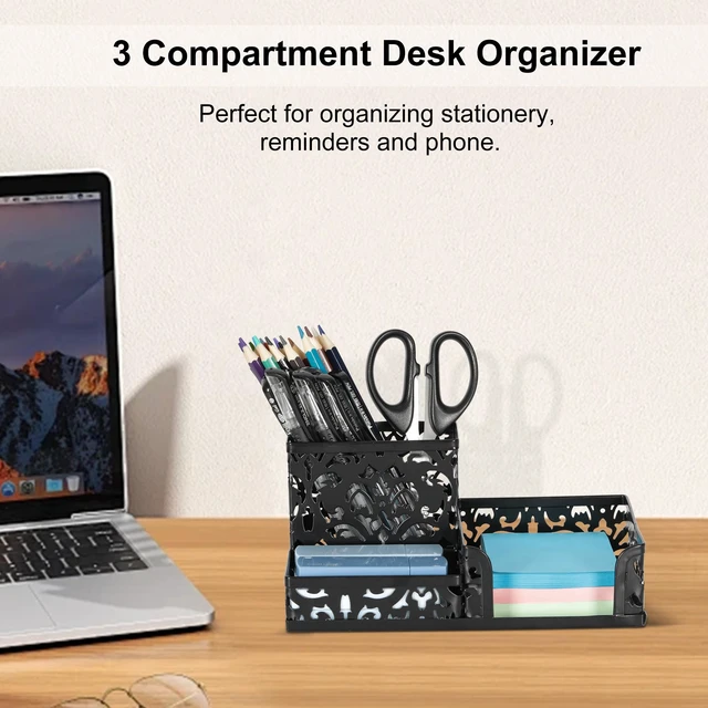 Alt view image 2 of 7 - Desk Organizer with 3 Compartment for Pencil Sticky Note Holder and Office Accessories,Black