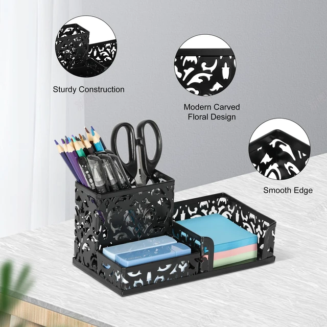 Alt view image 3 of 7 - Desk Organizer with 3 Compartment for Pencil Sticky Note Holder and Office Accessories,Black