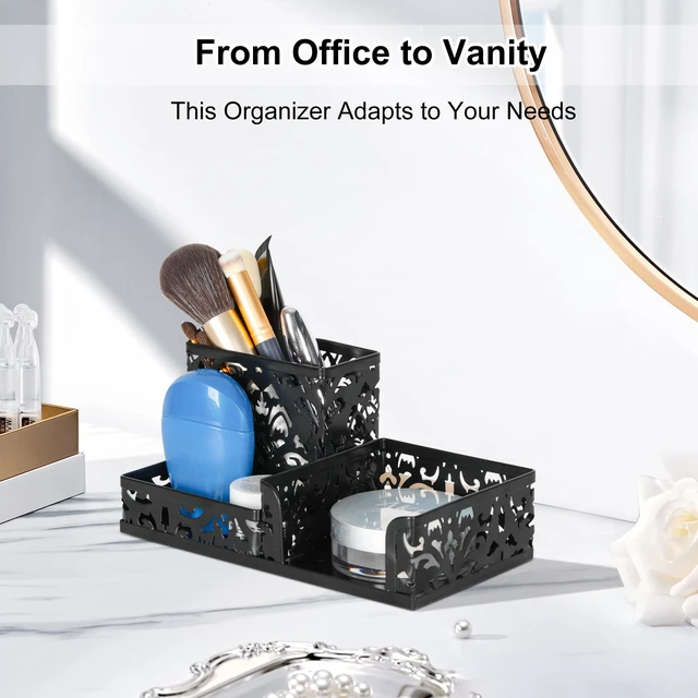 Alt view image 4 of 7 - Desk Organizer with 3 Compartment for Pencil Sticky Note Holder and Office Accessories,Black