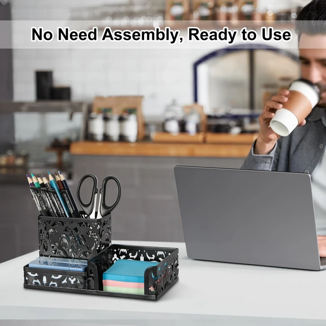 Alt view image 5 of 7 - Desk Organizer with 3 Compartment for Pencil Sticky Note Holder and Office Accessories,Black