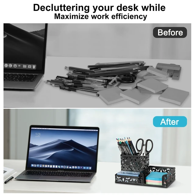 Alt view image 6 of 7 - Desk Organizer with 3 Compartment for Pencil Sticky Note Holder and Office Accessories,Black