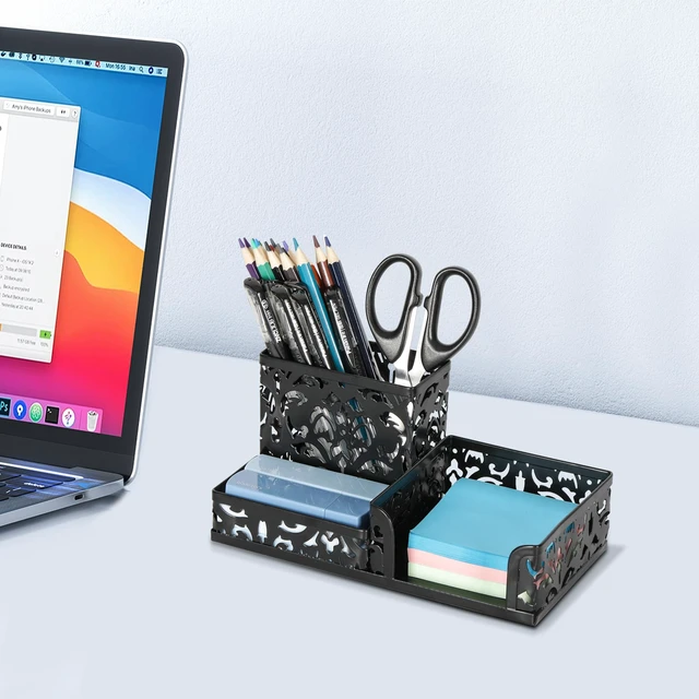 Alt view image 7 of 7 - Desk Organizer with 3 Compartment for Pencil Sticky Note Holder and Office Accessories,Black