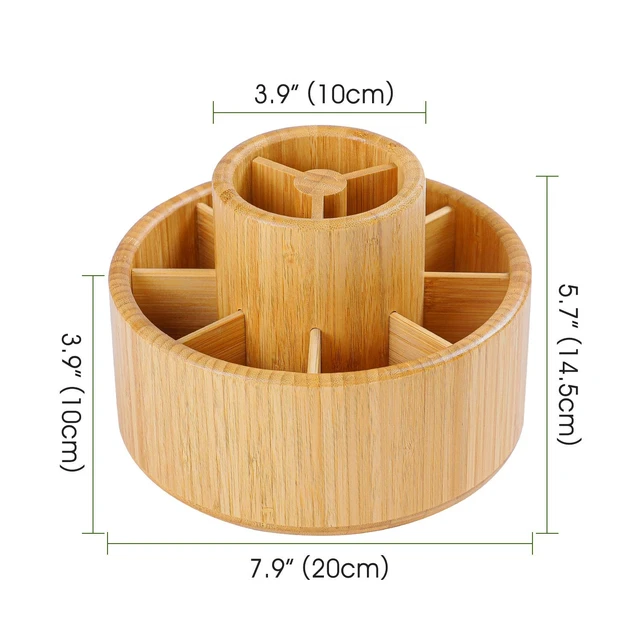 Alt view image 2 of 7 - Bamboo Rotating Art Supply Desk Organizer, Pencil Holder Desktop | Desktop Storage Caddy for Pen, Colored Pencil, Crayon, Paint Brushes, Art Studio & Office
