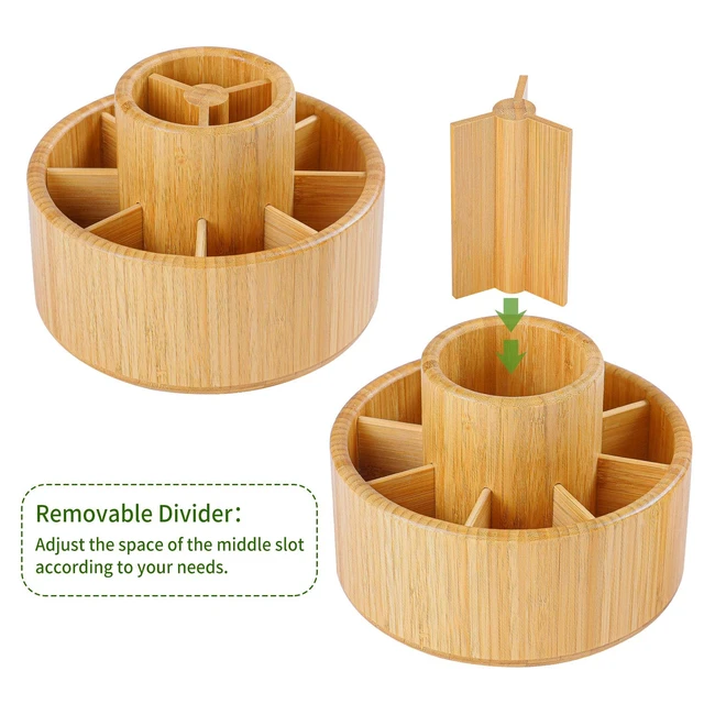 Alt view image 5 of 7 - Bamboo Rotating Art Supply Desk Organizer, Pencil Holder Desktop | Desktop Storage Caddy for Pen, Colored Pencil, Crayon, Paint Brushes, Art Studio & Office