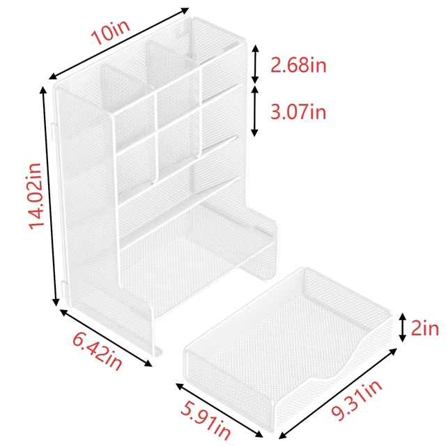 Alt view image 7 of 7 - Pen Organizer for Desk, Multi-Functional Desk Organizer, Wall Mount Pen Holder with Drawer for School, Office, Home, Art Supplies, White