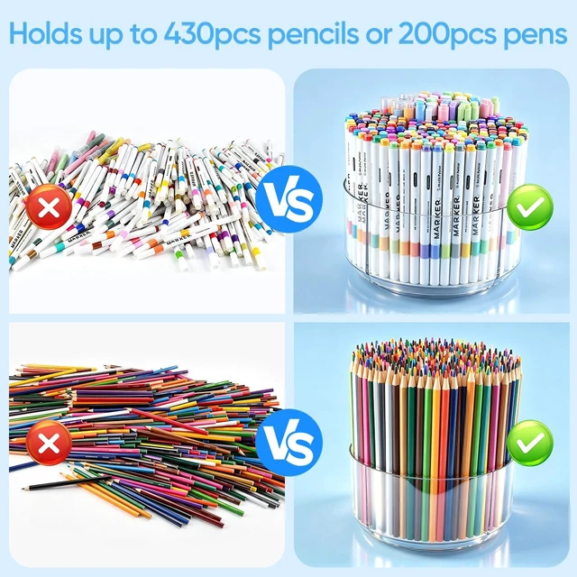Alt view image 2 of 7 - 430pcs Acrylic Pencil Holder Marker Organizer 360-Degree Rotating | 5.9 inch higher, durable acrylic made,multipurpose 5 square slots, large capacity for holding 430pcs pencils or 200pcs pens