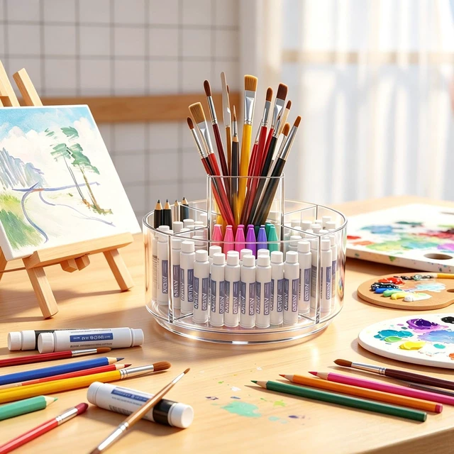 Alt view image 5 of 7 - 430pcs Acrylic Pencil Holder Marker Organizer 360-Degree Rotating | 5.9 inch higher, durable acrylic made,multipurpose 5 square slots, large capacity for holding 430pcs pencils or 200pcs pens
