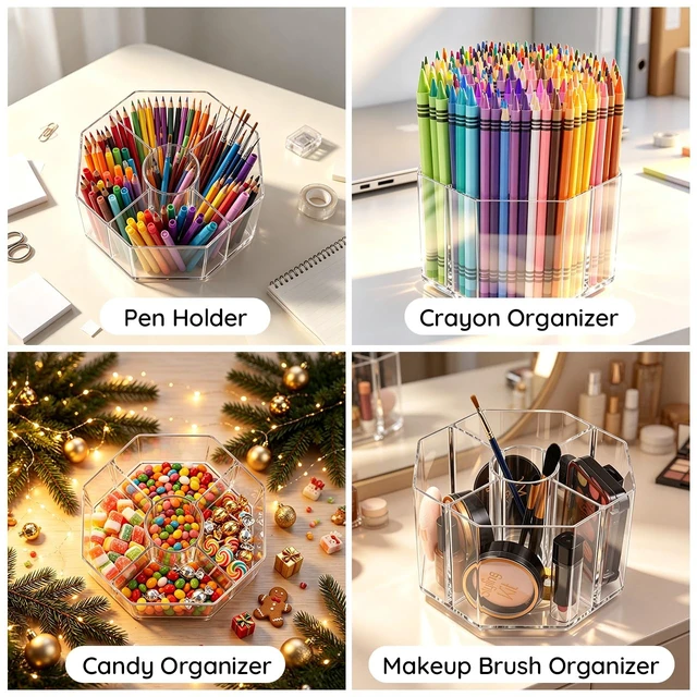 Alt view image 7 of 7 - 430pcs Acrylic Pencil Holder Marker Organizer 360-Degree Rotating | 5.9 inch higher, durable acrylic made,multipurpose 5 square slots, large capacity for holding 430pcs pencils or 200pcs pens
