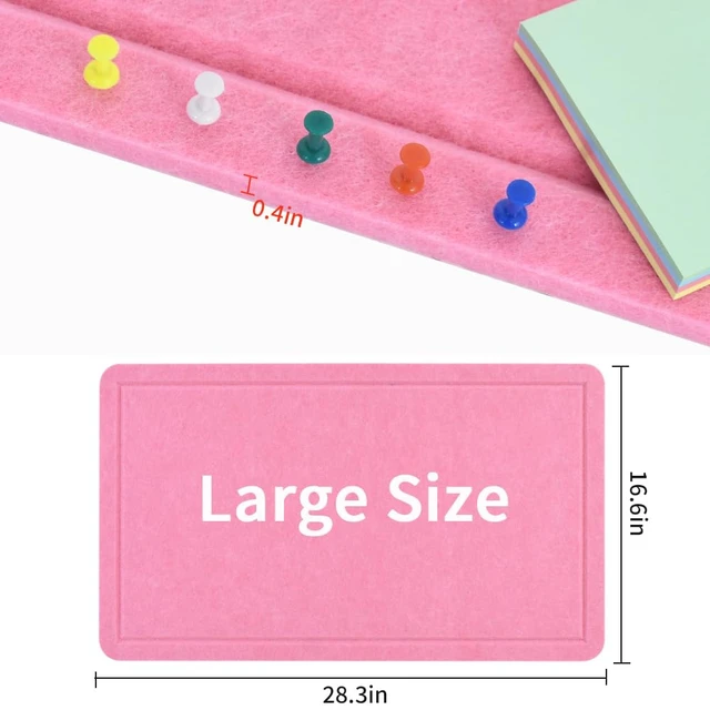 Alt view image 2 of 6 - 28"x16" Pink Large Vision Cork Bulletin Board for Wall Office | Compact Soft Felt Pin Board, 28x16in Large Size, Multi-Color, Home/Office Use, Full Kit with Pins, Strong Adhesive