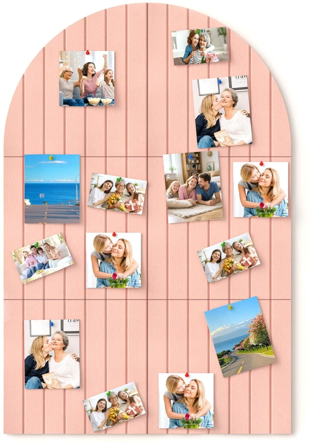 Main image of Large Arched Felt Bulletin Board 35"x24", 6 Tiles Wall Decor, Pink | Photo Display Memo Board for Office Home, Includes Adhesive Tiles and Pins for Photos, Notes and Artwork