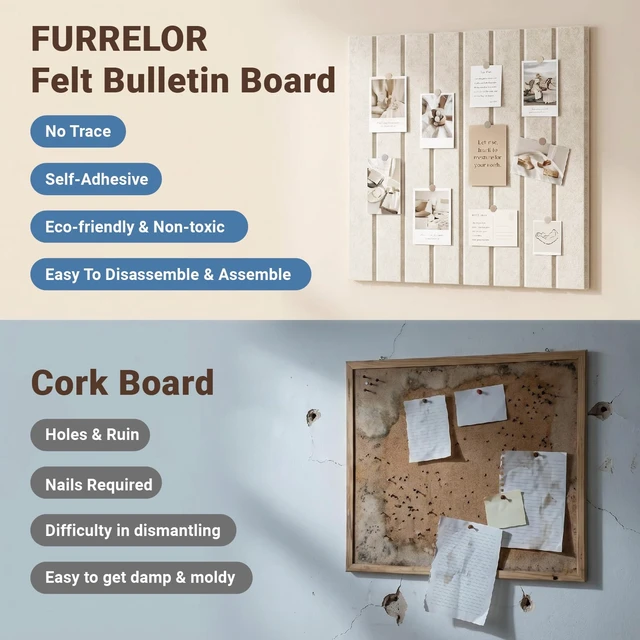 Alt view image 4 of 7 - 48" x 36" Large Felt Bulletin Cork Board 12PCS 60 Adhesives 50 Pushpins | Bulletin Board Pin Board, Sound Damping NRC0.95 Damage-Free Mounting, Dorm Essential Home & Officice Wall Decor, Light Green