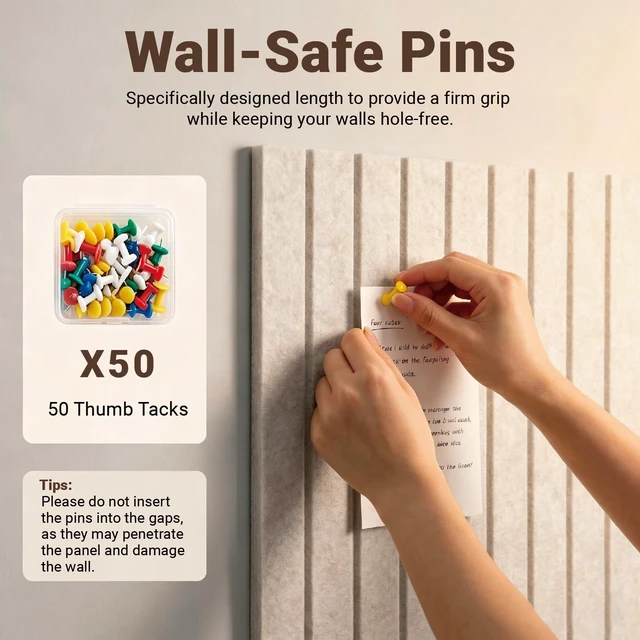 Alt view image 5 of 7 - 48" x 36" Large Felt Bulletin Cork Board 12PCS 60 Adhesives 50 Pushpins | Bulletin Board Pin Board, Sound Damping NRC0.95 Damage-Free Mounting, Dorm Essential Home & Officice Wall Decor, Light Green