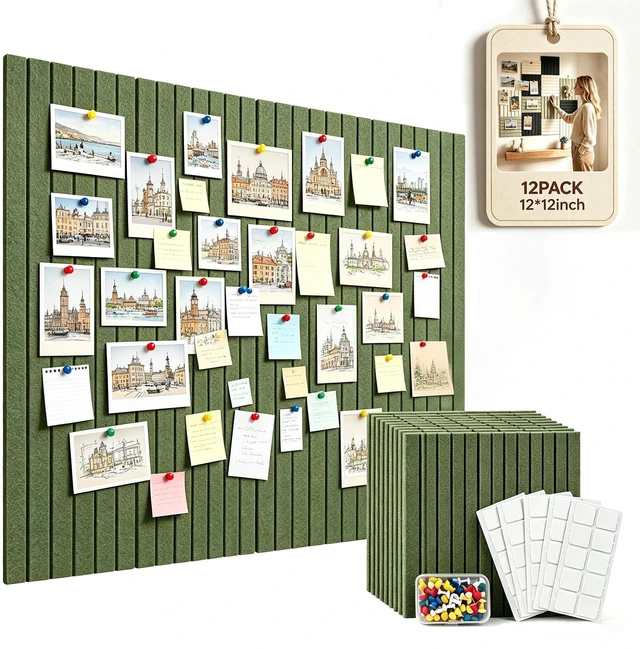 Main image of 48" x 36" Large Felt Bulletin Cork Board 12PCS 60 Adhesives 50 Pushpins | Bulletin Board Pin Board, Sound Damping NRC0.95 Damage-Free Mounting, Dorm Essential Home & Officice Wall Decor, Light Green