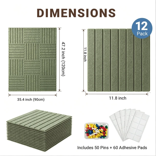Alt view image 3 of 7 - 48" x 36" Large Felt Bulletin Cork Board 12PCS 60 Adhesives 50 Pushpins | Bulletin Board Pin Board, Sound Damping NRC0.95 Damage-Free Mounting, Dorm Essential Home & Officice Wall Decor, Light Green