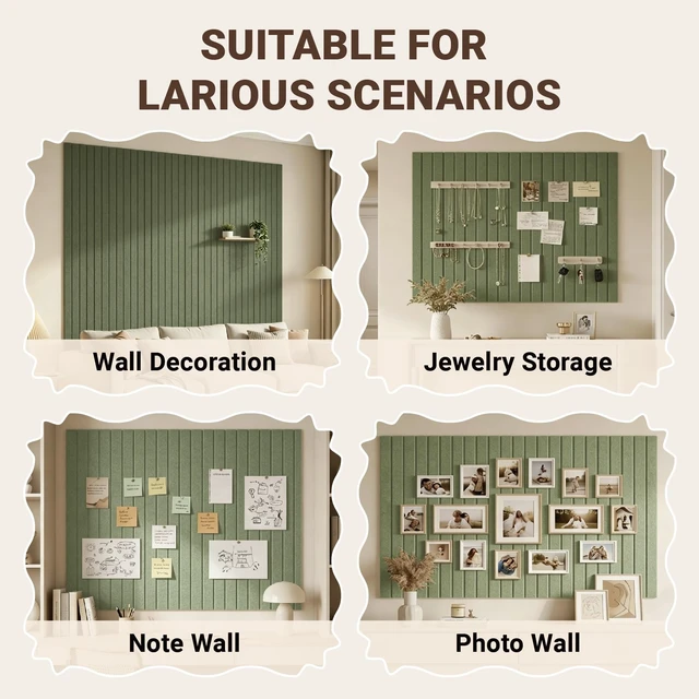 Alt view image 7 of 7 - 48" x 36" Large Felt Bulletin Cork Board 12PCS 60 Adhesives 50 Pushpins | Bulletin Board Pin Board, Sound Damping NRC0.95 Damage-Free Mounting, Dorm Essential Home & Officice Wall Decor, Light Green