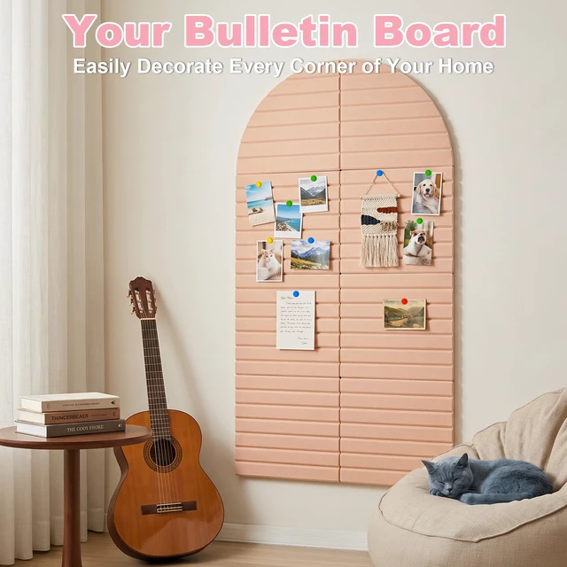 Alt view image 3 of 7 - 48"x24" Large Arched Felt Bulletin Board,6-Pack Boho Bulletin Board,30 Push Pins,Pink