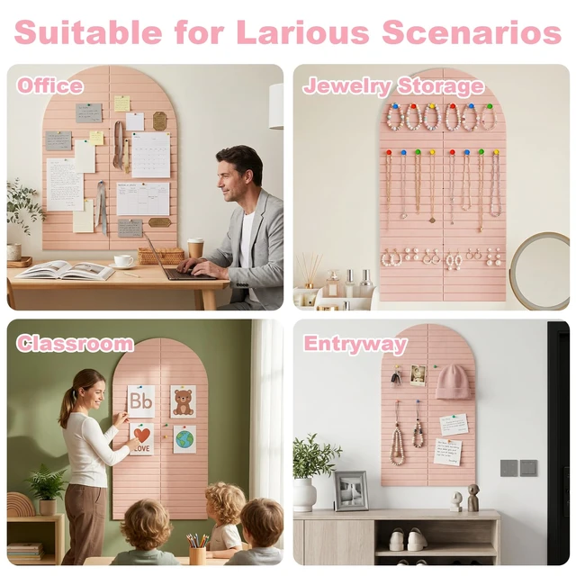Alt view image 7 of 7 - 48"x24" Large Arched Felt Bulletin Board,6-Pack Boho Bulletin Board,30 Push Pins,Pink
