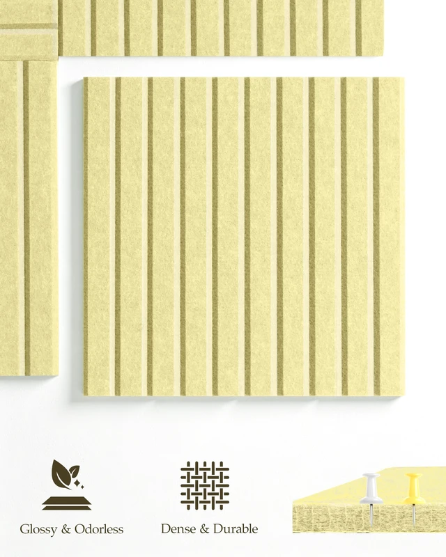 Alt view image 4 of 7 - Large Felt Bulletin Board 48" x 24", Butter Yellow | 8 Pack Felt Tiles, 40 Adhesive Tabs, Cork Board Alternative for Walls, Push Pin Board for Home Office Decor