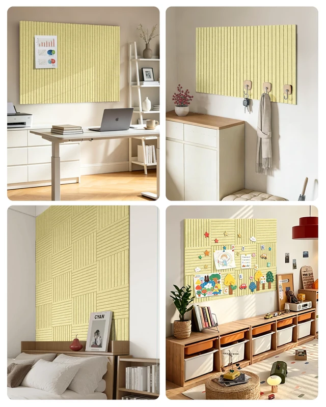 Alt view image 5 of 7 - Large Felt Bulletin Board 48" x 24", Butter Yellow | 8 Pack Felt Tiles, 40 Adhesive Tabs, Cork Board Alternative for Walls, Push Pin Board for Home Office Decor