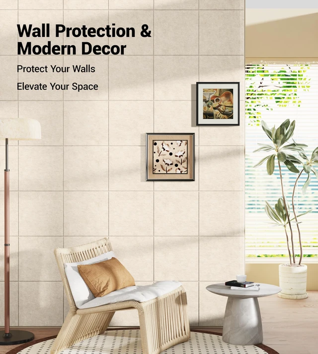 Alt view image 6 of 6 - 28" x 18" Felt Bulletin Board Tiles 1/2" Thick, Beige | 6 Pack Felt Tiles, Large Cork Board Alternative, 30 Adhesive Tabs, Pin Board for Home Office Decor with Easy Install
