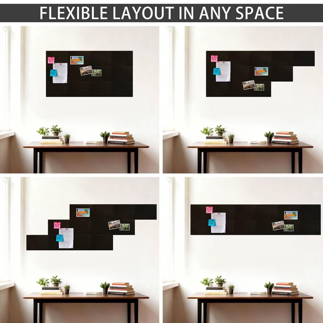 Alt view image 4 of 7 - 48"x 24" Large Felt Bulletin Board Tiles, Black | 12-Pack Cork Board Alternative, Wall Decor, 72 Adhesive Tabs,Pin Board Custom Layout Design, Office Decor Home Decor