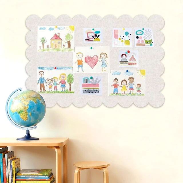 Alt view image 4 of 6 - Foldable Decorative Scalloped Felt Bulletin Board 24 * 16 Inches for Wall, Alternative Photo Board Self-Adhesive Vision Board Decorative Pin Board for Wall (Light Camel)