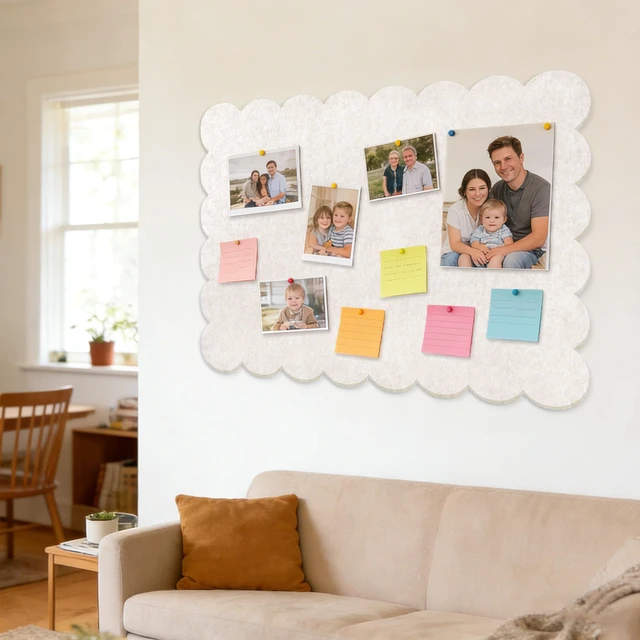 Alt view image 6 of 6 - Foldable Decorative Scalloped Felt Bulletin Board 24 * 16 Inches for Wall, Alternative Photo Board Self-Adhesive Vision Board Decorative Pin Board for Wall (Light Camel)