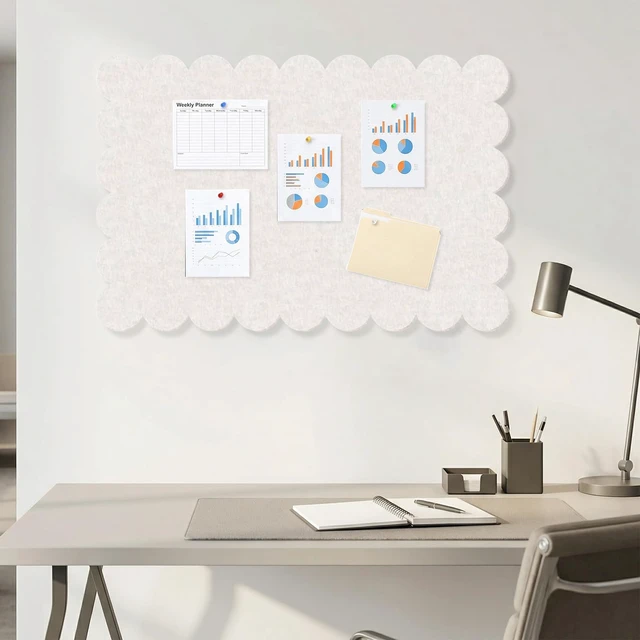 Alt view image 5 of 6 - Foldable Decorative Scalloped Felt Bulletin Board 24 * 16 Inches for Wall, Alternative Photo Board Self-Adhesive Vision Board Decorative Pin Board for Wall (Light Camel)