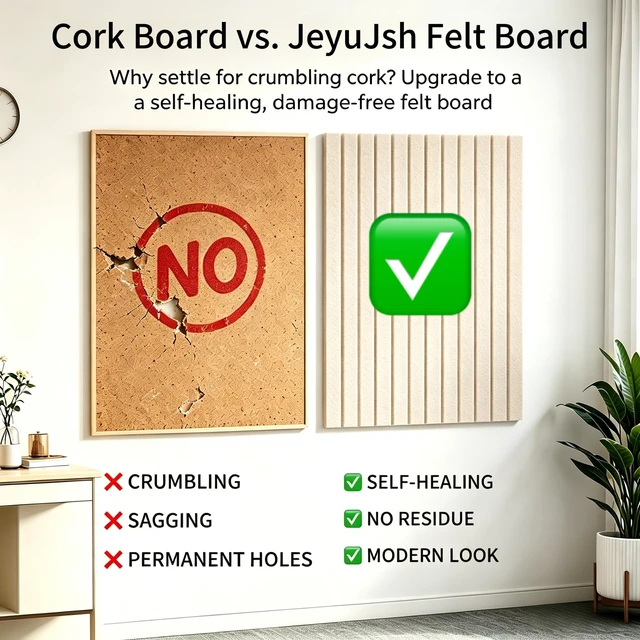 Alt view image 2 of 7 - Felt Bulletin Board 36"x24"6 Pack Cork Boards for Walls, Light Tan | Includes Removable Adhesive Tabs & Push Pins, Felt Wall Tiles for Dorm, School, Home and Office Decor, Cork Board Alternative