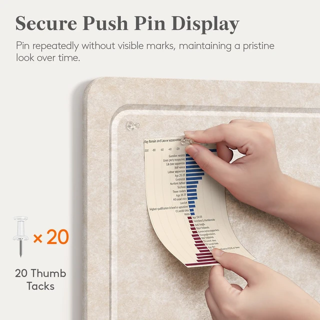 Alt view image 2 of 7 - Cork Board Alternative, Self-Adhesive Bulletin Board, 22.4"x 14.8" | Message Board with 20 Pushpins, Foldable Decorative Felt Pin Board for Office Wall Decor, Room Decor, Oatmeal