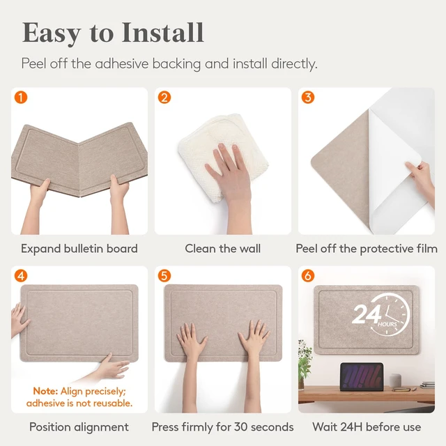 Alt view image 5 of 7 - Cork Board Alternative, Self-Adhesive Bulletin Board, 22.4"x 14.8" | Message Board with 20 Pushpins, Foldable Decorative Felt Pin Board for Office Wall Decor, Room Decor, Oatmeal