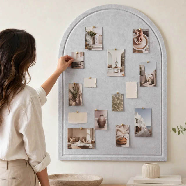 Main image of Large Arched Felt Bulletin Board - Cork Board Alternative for Wall Decor | Stylish 21.5 X 17 Bulletin Set with Pins - Perfect to Display Your Photos in the Office