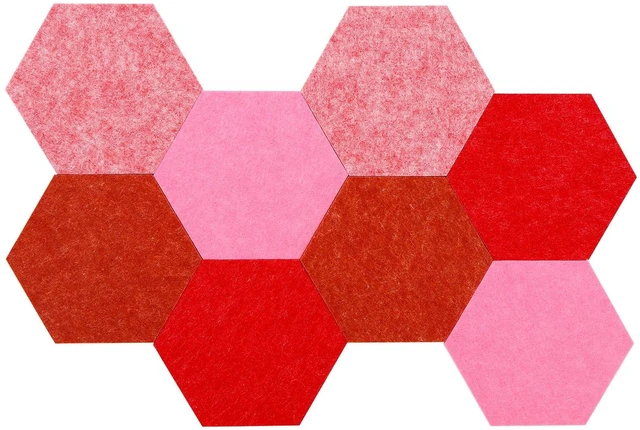 Main image of Hexagon Felt Board Tiles, Self Adhesive DIY Bulletin Board Pin Board, 8Pcs Felt Cork Pin Board with 20 Push Pins for Wall Decor Memos Photos Display Note (Gradual Red)