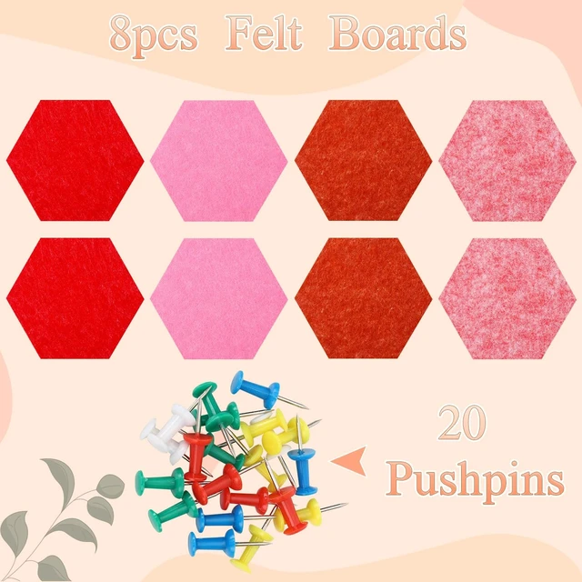 Alt view image 2 of 7 - Hexagon Felt Board Tiles, Self Adhesive DIY Bulletin Board Pin Board, 8Pcs Felt Cork Pin Board with 20 Push Pins for Wall Decor Memos Photos Display Note (Gradual Red)