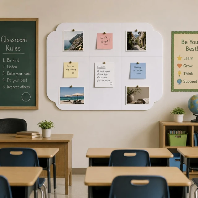 Alt view image 5 of 6 - Felt Bulletin Board 24" x 36", Felt Wall Tiles 24" x 36" Scalloped Self-Adhesive Pinboard Corkboard Alternative Back to School Vision Display Board for Classroom Dorm Office Home Photo Schedules
