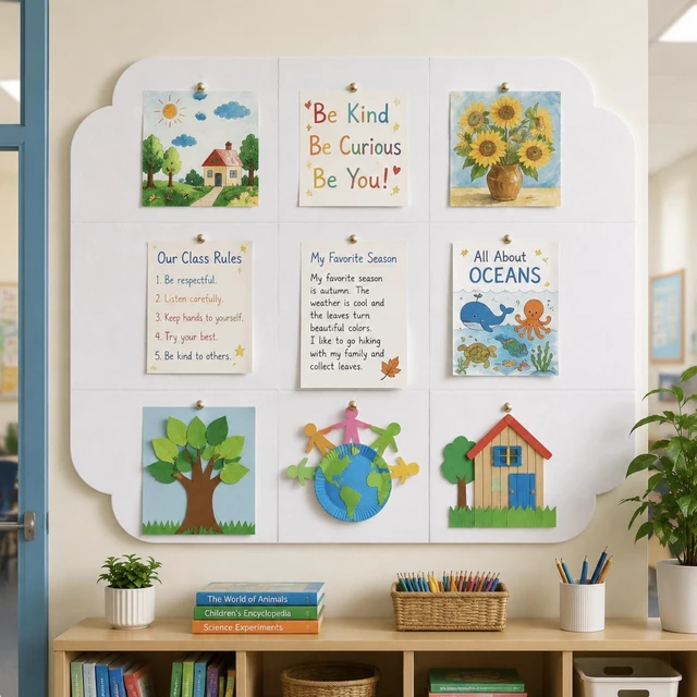 Alt view image 2 of 6 - Felt Bulletin Board 24" x 36", Felt Wall Tiles 24" x 36" Scalloped Self-Adhesive Pinboard Corkboard Alternative Back to School Vision Display Board for Classroom Dorm Office Home Photo Schedules