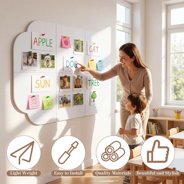 Alt view image 6 of 6 - Felt Bulletin Board 24" x 36", Felt Wall Tiles 24" x 36" Scalloped Self-Adhesive Pinboard Corkboard Alternative Back to School Vision Display Board for Classroom Dorm Office Home Photo Schedules