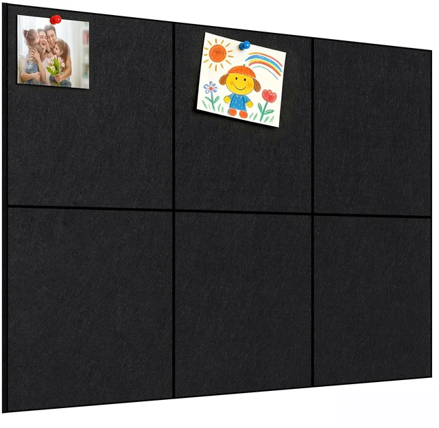 Main image of Felt Bulletin Board 36x24 in, 6-Pack Self-Adhesive Felt Wall Tiles | Cork Boards for Walls Alternative with 35 Push Pins & 40 Adhesive Tabs,Large Pin Boards for Office, Home & Classroom Decor