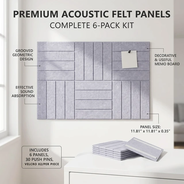 Alt view image 3 of 7 - Felt Bulletin Board Tiles 6 Pack 12x12 Inch Large Square Sound Absorbing Pin Board, Self-Adhesive Tape Easy Wall Mount, Push Pin Memo Board for Office Home School Decor, Gray