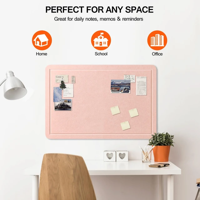 Alt view image 3 of 6 - Felt Bulletin Board, 27" x 18" Cork Board Alternative with 12 Adhesive Tabs and 20 Pushpins, Foldable Pin Board for Wall, Decorative Photo Vision Board for Office, Classroom, Pink