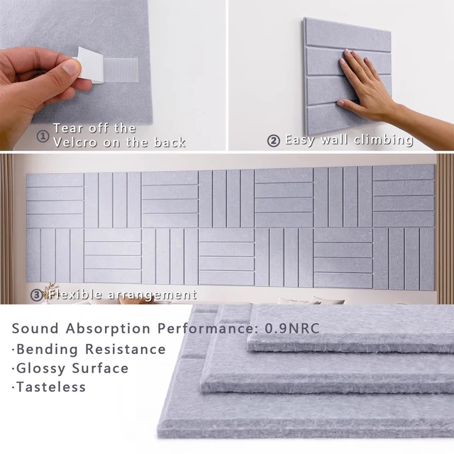 Alt view image 4 of 7 - Felt Bulletin Board Tiles 6 Pack 12x12 Inch Large Square Sound Absorbing Pin Board, Self-Adhesive Tape Easy Wall Mount, Push Pin Memo Board for Office Home School Decor, Gray